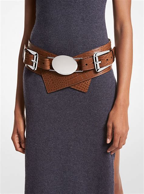 michael kors croc embossed leather belt|Gloria Crocodile Embossed Leather Belt .